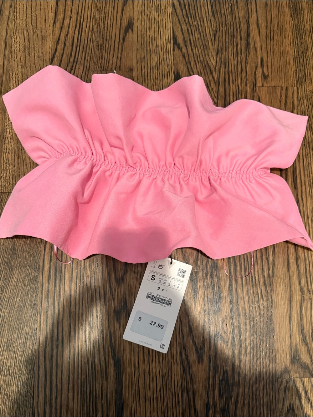 NWT Zara Pink Ruffle Strapless Crop Top